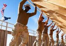 military men performing construction