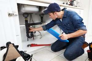 plumber inspecting kitchen sink