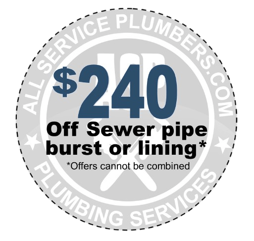 $240 coupon off sewer pipe burst or lining