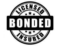 black and white badge showing licensed, bonded, and insured