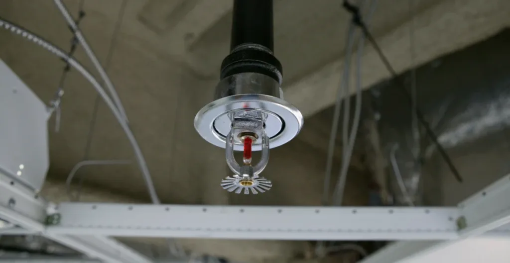 Fire sprinkler head on a warehouse ceiling