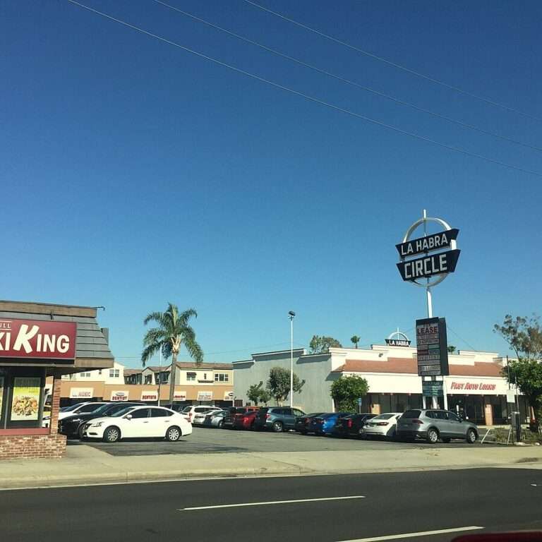Shopping center sign at La Habra Circle