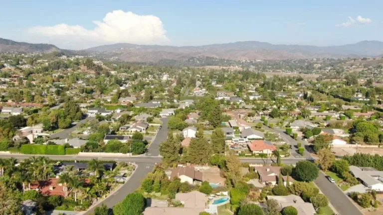 Aerial view of homes in Villa Park, California
